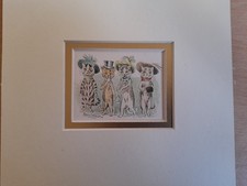 LOUIS WAIN ANTIQUE MINIATURE PRINT DATED 1900 HAND COLOUR DOUBLE MOUNT 6.75"X6"