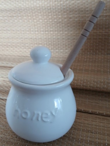 Plain white ceramic honey pot - plain,