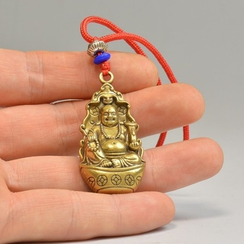 Brass laughing buddha pendant - brass,