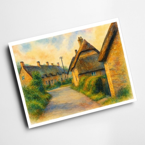 Print thatched cottages - a4,
