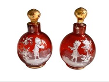 Antique Mary Gregory Perfume Scent Bottles Pair Ruby Red Glass circa 1880