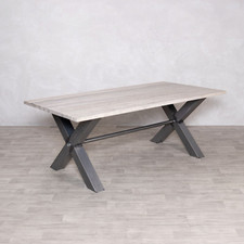 TRAVERTINE TOP X-FRAME DINING