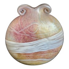 GOZO pink and iridescent glass vase Signed And Tagged 6”