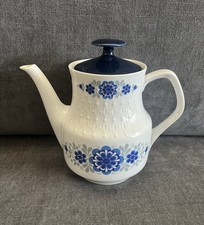 ? Vintage 70s Mitterteich Bavaria Blue White Ceramic Floral Flower Teapot