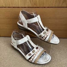 Relife By Pavers Women's White Gold Beige T-Bar Ankle Strap Sandals UK 6 G - NEW