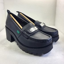 KICKERS Klio Womens Heeled Loafers Leather Black UK3 *NEW/UNUSED* (X163)