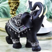 Elephant Ornament Black Silver Jumbo Figurine Lucky Trunk Up elephant Tusks 16cm