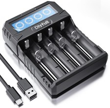 Dlyfull 18650 Battery Fast Charger for 3.7V Li-ion, LCD Display,  Type-C 5V 2A