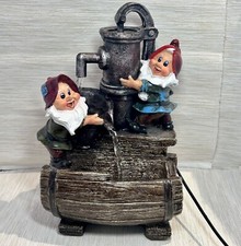 Indoor Water Feature Gnome Helpers Pump & Barrel with LED Light 11”