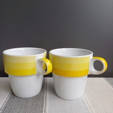 Next Mugs x 2 Stacking Yellow Striped Flowerpot Shape Tea Coffee Cups Pre-loved 