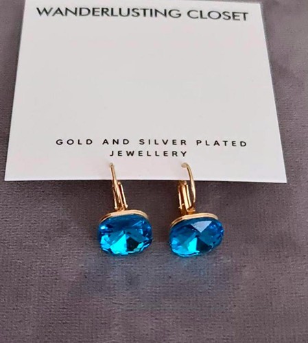 Blue topaz gold plate huggie - blue,