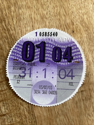 Old tax disc january - disc, 2004