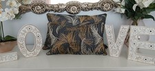 Oblong Cushion Cover Leaf Jacquard Charcoal, Gold Foil Self-piped Trim 2 Izes
