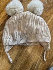 Next Beige Baby Boys Girls Double Pom Pom Bobble Hat 12-18 Months