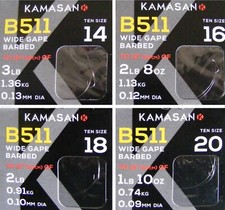 Kamasan B511 Spade End Barbed Fishing Hooks To Nylon - Sizes 14, 16, 18, 20, 22
