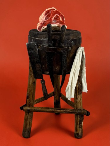 Antique butcher block - butcher, nativity