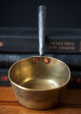 Antique / Vintage Brass Saucepan & Long Iron Handle 11cm Pan Milk Golden Spout