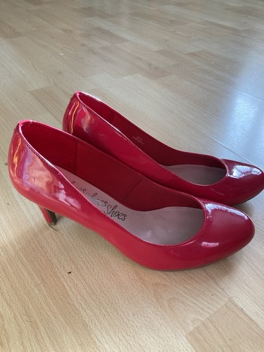 Ladies red patent court - red, shoes