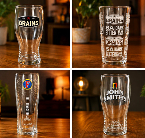 Branded pub beer - pub, glasses