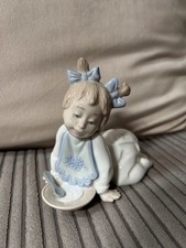 Nao By Lladro Baby Girl With Plate And Spoon. Slight Damage.