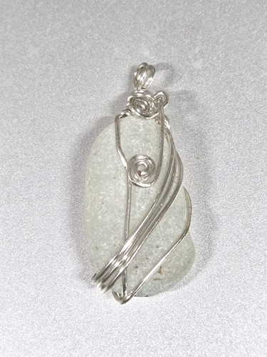 White seaglass pendant - white,