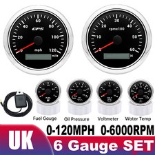 6 Gauge Set 85mm Boat Car GPS Speedometer 120MPH &Tacho/Fuel/Oil/Temp/Voltage UK