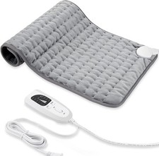 Electric Heating Pad - 17"X33" Silver Gray, 6 Temp Levels, Auto Shut-Off