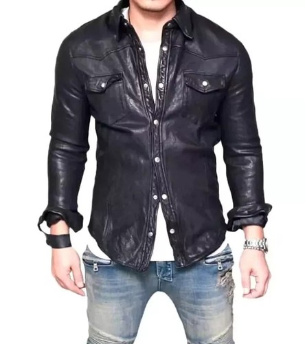 Men leather shirt - shirt, casual