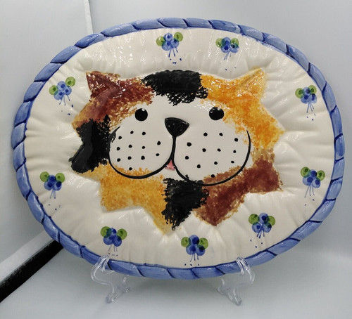 Cat calico design oval plate