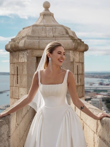 Basque mikado wedding dress - mikado,