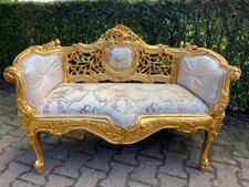 Sofa French Louis XVI Gold Carved Beech Frame Mint Damask Velvet Vintage 1970