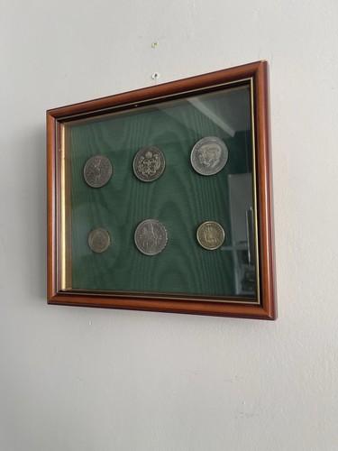 Old framed coins various - framed, see