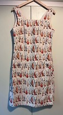 LAURA ASHLEY UK 12 Sleeveless Linen Blend Shift Dress. Sail Boat Print.