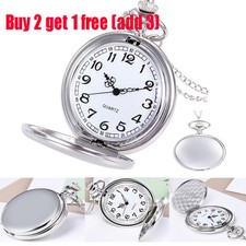 Vintage Quartz Chrome Pocket Watch with Chain 1920's Classic Peaky Blinders NEW