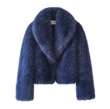 Shawl Collar Faux Fox Fur Coat - 2025 Winter Black Short Jacket for Women