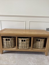 Small Wooden Oak Shoes Storage Bench with 3 Baskets Hallway Stand Organiser