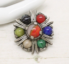 Vintage Signed MIRACLE Celtic Scottish Banded Agate Stone BROOCH Pin Jewellery