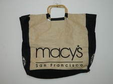 Vintage Macy's San Francisco Reusable Canvas Shopping Bag Tote Bamboo Handles