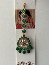 Indian Pakistani Green Maang Tikka For Girls head piece Gold Plated Green Pearls