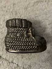 Vintage Silver Plate Baby Bootie Bank 4” Tall  Piggy Bank Christening Gift
