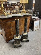 Fine Pair of Green Flutted Marble & Ormalu Columns Pedestal Plant Jardinières