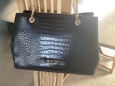 Valentino Croc Embossed Shoulder Bag. Black