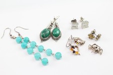 Sterling Silver Earrings Gemstone Amber Leaf x 6 (15g)