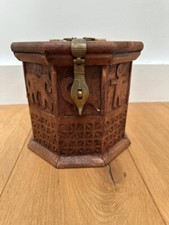 Hexagonal Wooden Carved Asian Vintage  Tea Box 18x18cm
