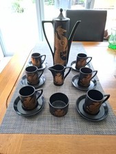 Portmeirion Pottery ‘Phoenix’ By John Cuffley Vintage Black & Gold Coffee Set