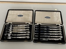 CASED SET OF 6 STERLING SILVER HANDLED PASTRY FORKS & MATCHING TEA KNIVES
