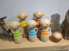 Plan Toys Set 5 x Monkey Bowling Pins  Skittles Natural Wooden Toy Toddler Eco