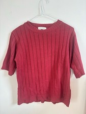 Red Short Sleeved Knit Top by Olive Clothing with Round Neck For Cooler Days