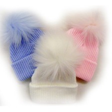 BABY FUR BOBBLE POM POM HAT