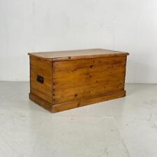 VINTAGE VICTORIAN PINE WOODEN CHEST TRUNK BLANKET BOX  #4476